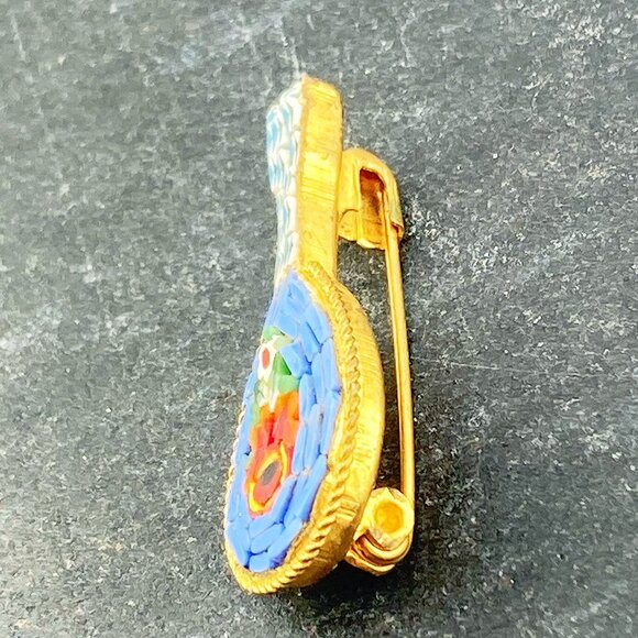 Vintage Italian micromosaic mandolin brooch ~ c. 1930s 1940s mosaic souvenir pin - Picture 6 of 8
